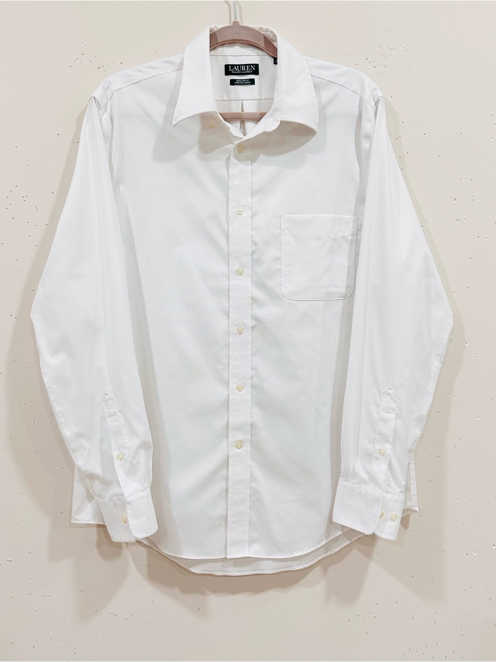 Lauren Ralph Lauren Dress Shirt Mens L 16 34/35 Regular Fit White Stretch L